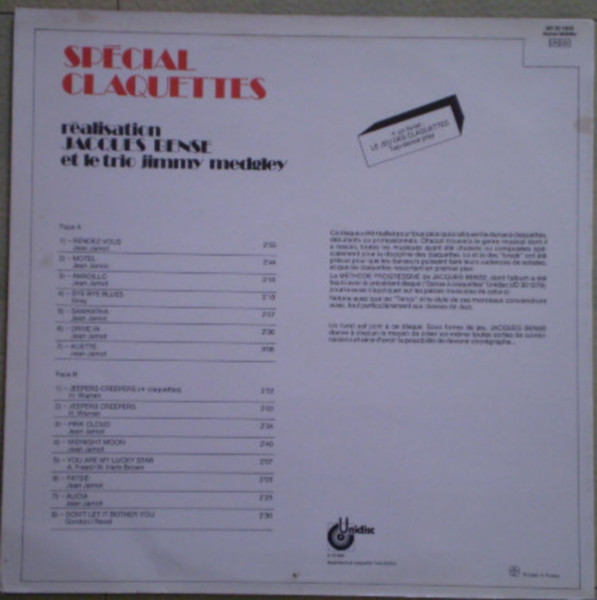 Jacques Bense Et Le  Trio Jimmy Medgley - Spécial Claquettes | Unidisc (UD 30 1403) - 2