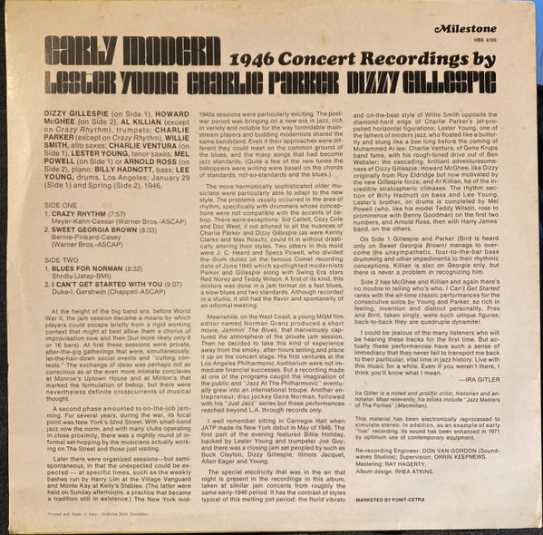 Lester Young / Charlie Parker / Dizzy Gillespie - Early Modern: 1946 Concert Recordings | Milestone (HBS 6100) - 2 Lester Young / Charlie Parker / Dizzy Gillespie - Early Modern: 1946 Concert Recordings | Milestone (HBS 6100) - 2