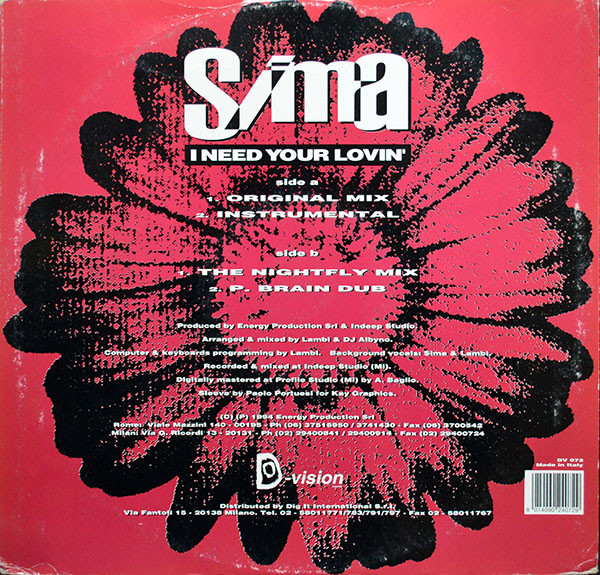 Sima - I Need Your Lovin' | D:vision Records (DV 072) - 2