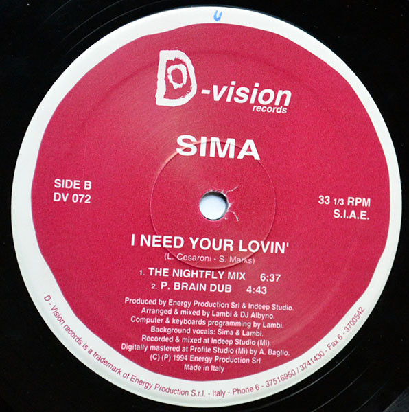 Sima - I Need Your Lovin' | D:vision Records (DV 072) - 4