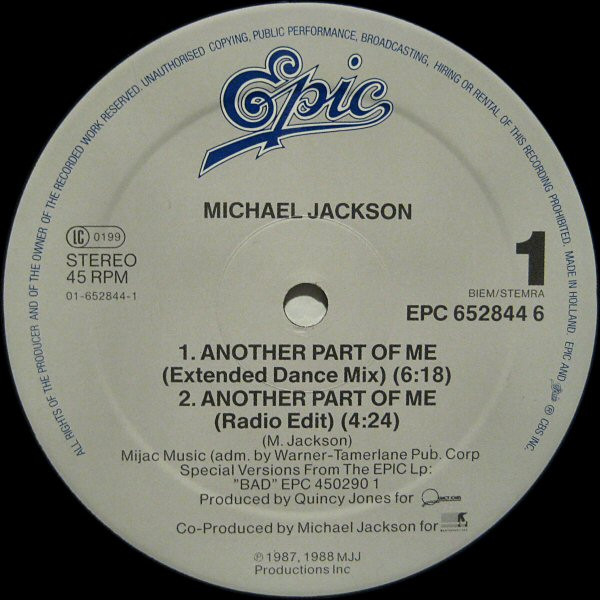 Michael Jackson - Another Part Of Me (Extended Dance Mix) | Epic (652844 6) - 3