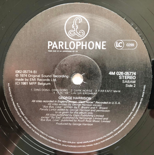 George Harrison - Dark Horse | Music For Pleasure (4M 026-05774) - 4