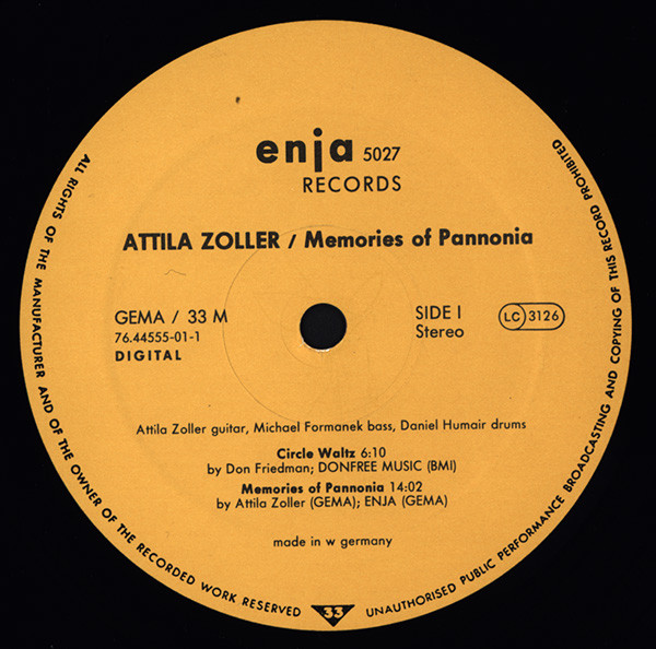 Attila Zoller - Memories Of Pannonia | ENJA Records (enja 5027) - 3
