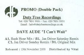 Dave Audé - I Can't Wait | Duty Free Recordings (DF 021) - 2