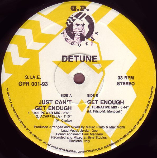 Detune - Just Can't Get Enough | G.P. Records (GPR 001-93)