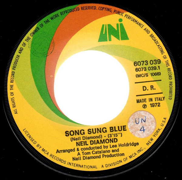 Neil Diamond - Song Sung Blue / Gitchy Goomy | UNI Records (6073 039) - 3