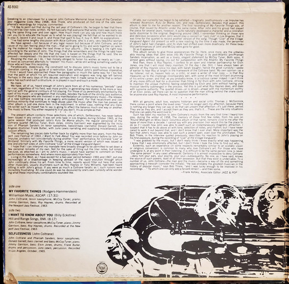John Coltrane - Selflessness Featuring My Favorite Things | Impulse! (AS-9161) - 2