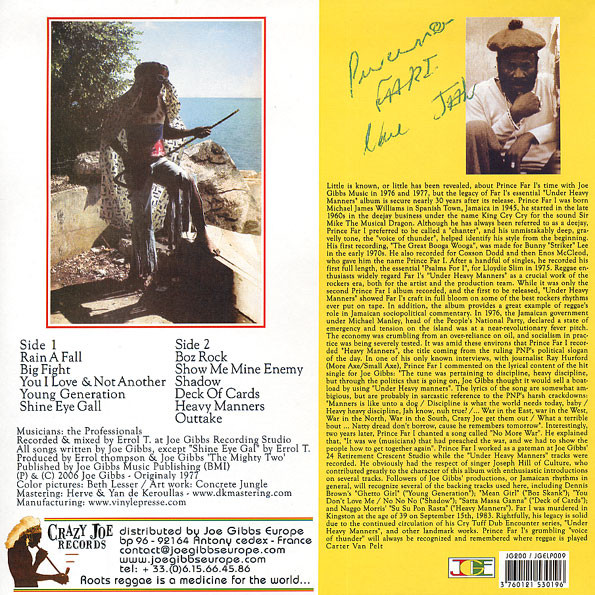 Prince Far I - Under Heavy Manners | Crazy Joe Records (JGELP 009) - 2