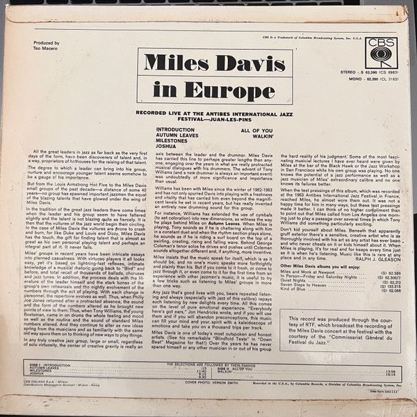 Miles Davis - Miles Davis In Europe | CBS (S 62.390) - 2