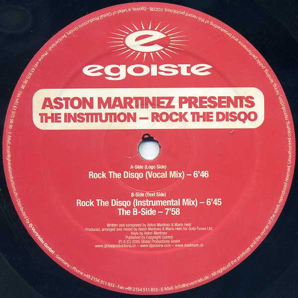 Aston Martinez Presents The Institution - Rock The Disqo | Egoiste (EGO 38) - 4