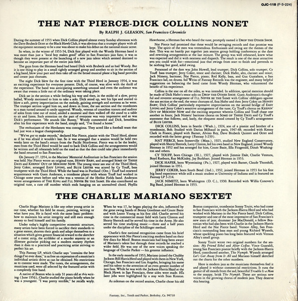 The Nat Pierce-Dick Collins Nonet / Charlie Mariano Sextet - The Nat Pierce-Dick Collins Nonet / The Charlie Mariano Sextet | Fantasy (F-3-224) - 2