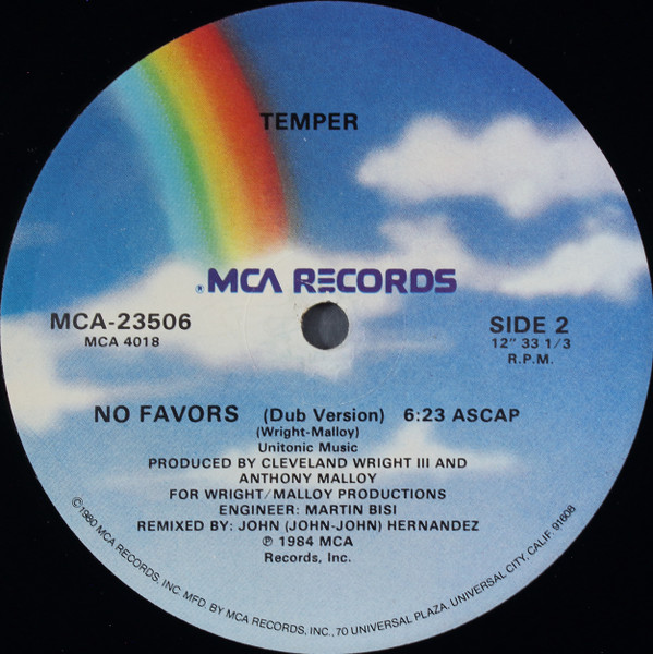 Temper - No Favors | MCA Records (MCA-23506) - 2