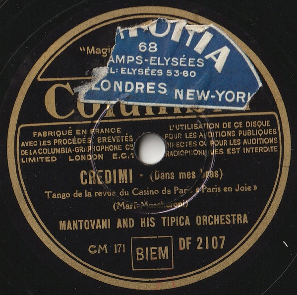 Mantovani And His Orchestra - Credimi / Questa Notte Ti Doro | Columbia (DF 2107)