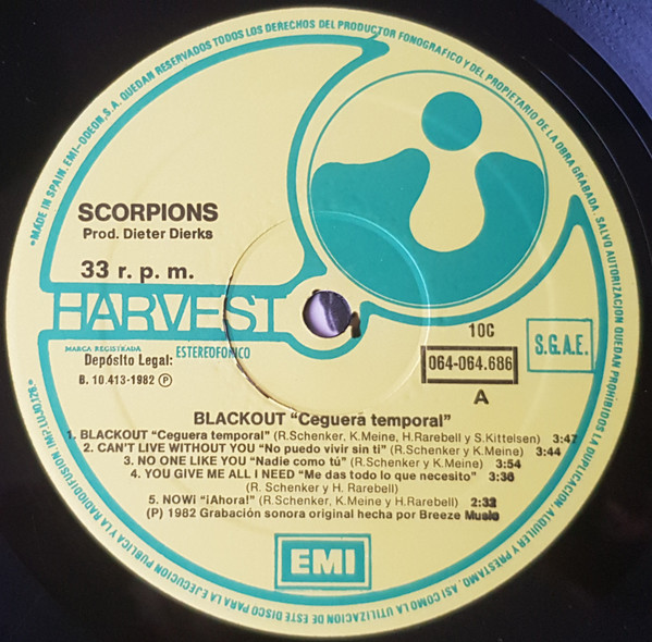 Scorpions - Blackout = Ceguera Temporal | Harvest (10C 064-064 686) - 3