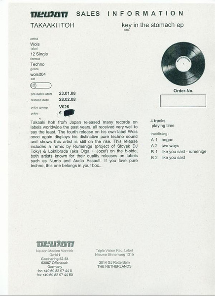 Takaaki Itoh - Key In The Stomach EP | Wols (WOLS 04)