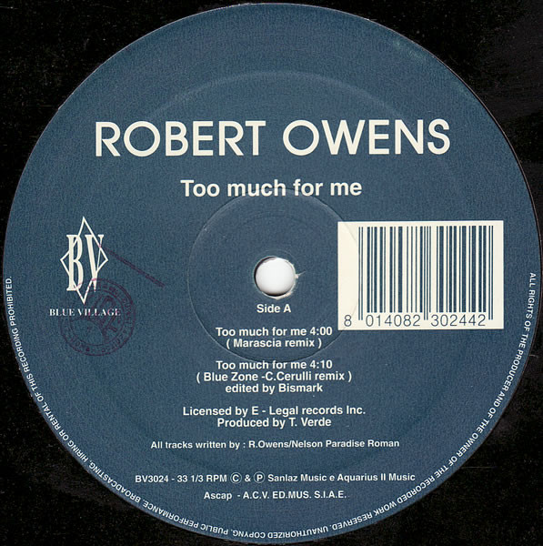 Robert Owens - Too Much For Me | Blue Village (BV 3024) - main Robert Owens - Too Much For Me | Blue Village (BV 3024) - main