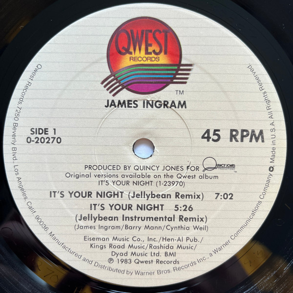James Ingram - It's Your Night / Yah Mo B There | Qwest Records (0-20270) - 3