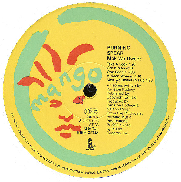 Burning Spear - Mek We Dweet | Island Records (210 917) - 4 Burning Spear - Mek We Dweet | Island Records (210 917) - 4