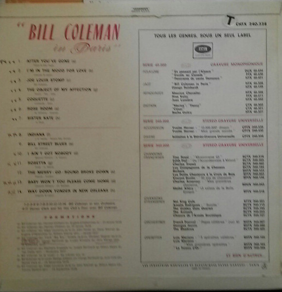 Bill Coleman - Bill Coleman In Paris | La Voix De Son Maître (CHTX 240.328) - 2