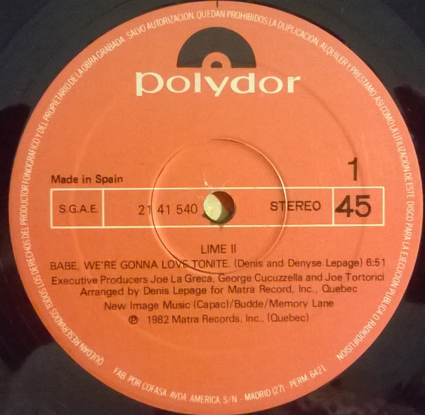 Lime - Babe, We're Gonna Love Tonite = Babe, Vamos A Hacer El Amor Esta Noche | Polydor (21 41 540) - 3