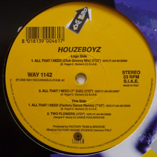 Houzeboyz - All That I Need | One Way Records (WAY 1142)