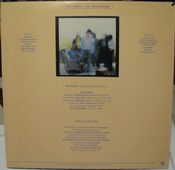 Arlo Guthrie With Shenandoah - One Night | Warner Bros. Records (BSK 3232) - 2