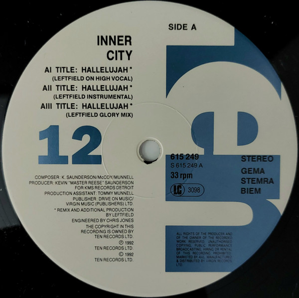 Inner City - Hallelujah '92 | 10 Records (TENX 398) - 3 Inner City - Hallelujah '92 | 10 Records (TENX 398) - 3