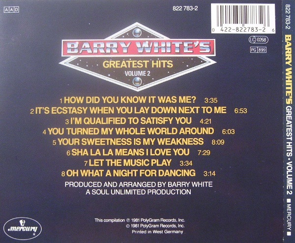 Barry White - Barry White's Greatest Hits - Volume 2 | Mercury (822 783-2) - 2 Barry White - Barry White's Greatest Hits - Volume 2 | Mercury (822 783-2) - 2