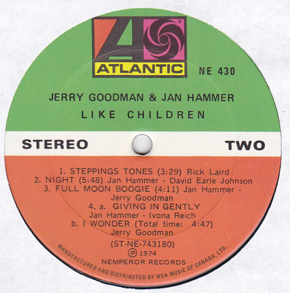 Jerry Goodman & Jan Hammer - Like Children | Atlantic (NE 430) - 4