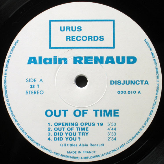 Alain Renaud - Out Of Time | Urus Records (000 010) - 3