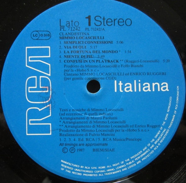 Mimmo Locasciulli - Clandestina | RCA (PL 71242) - 4