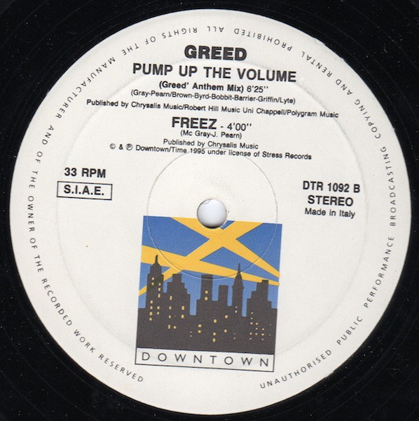 Greed - Pump Up The Volume | Downtown (DTR 1092) - 2