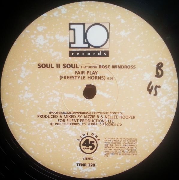 Soul II Soul Featuring Rose Windross - Fair Play / Ambition Rap | 10 Records (TENR 228) - 2 Soul II Soul Featuring Rose Windross - Fair Play / Ambition Rap | 10 Records (TENR 228) - 2