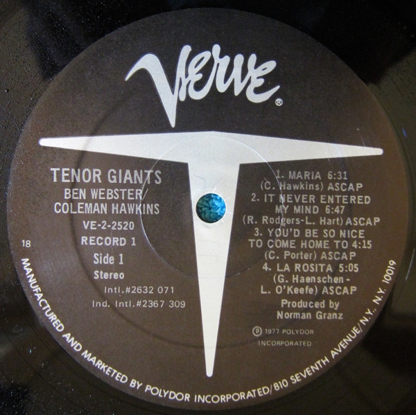 Ben Webster , Coleman Hawkins - Tenor Giants | Verve Records (VE-2-2520) - 2