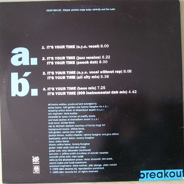 Arthur Baker And The Backbeat Disciples - It's Your Time | Breakout (USAT 654 DJ) - 2