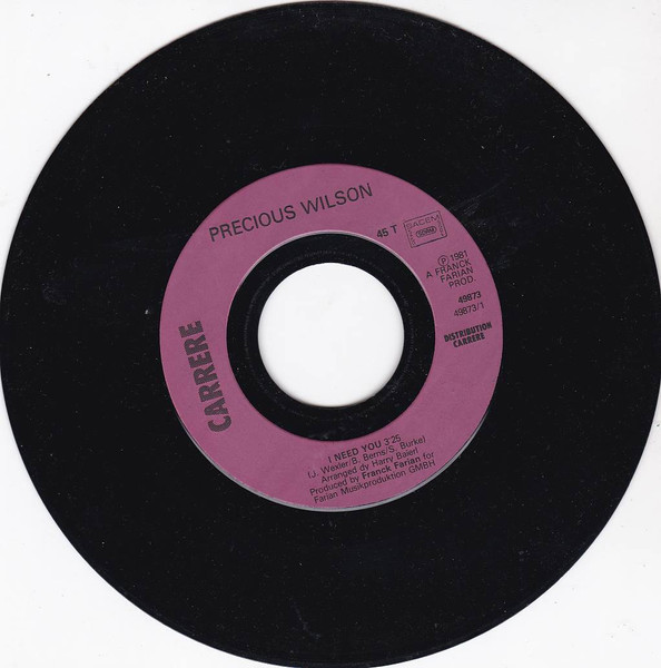 Precious Wilson - I Need You / You're A Strong Man | Carrere (49873) - 3