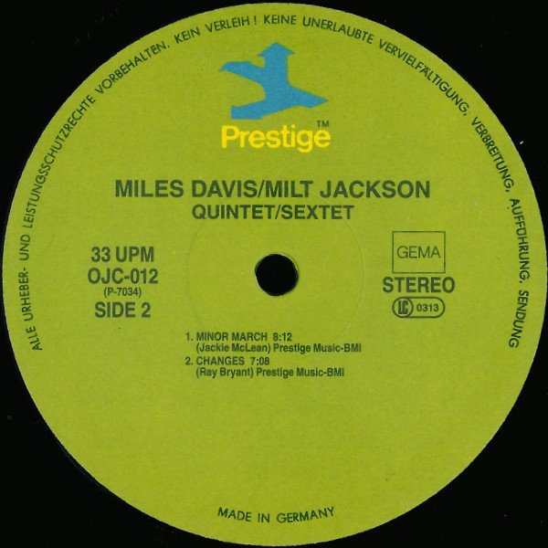 Miles Davis And Milt Jackson - Quintet / Sextet | Original Jazz Classics (OJC-012) - 4