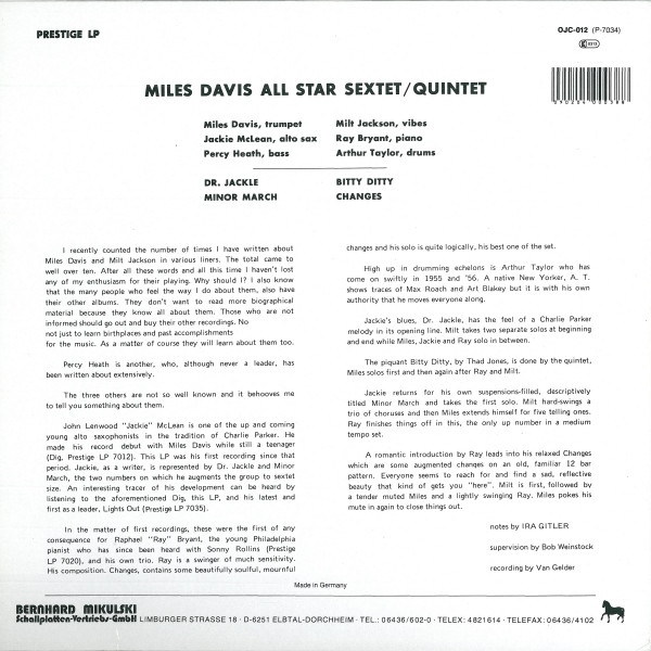 Miles Davis And Milt Jackson - Quintet / Sextet | Original Jazz Classics (OJC-012) - 2