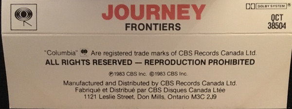Journey - Frontiers [Cassette] | Columbia (QCT 38504) - 2