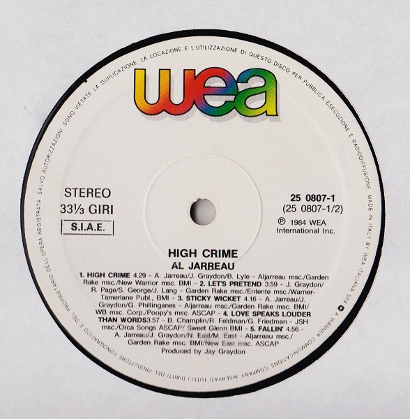 Al Jarreau - High Crime | WEA (25 0807-1) - 4 Al Jarreau - High Crime | WEA (25 0807-1) - 4
