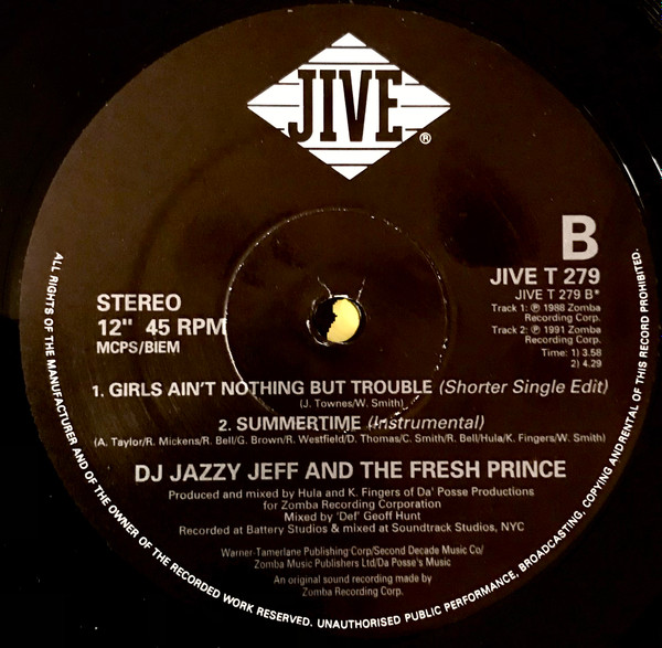 DJ Jazzy Jeff & The Fresh Prince - Summertime | Jive (JIVE T 279) - 3