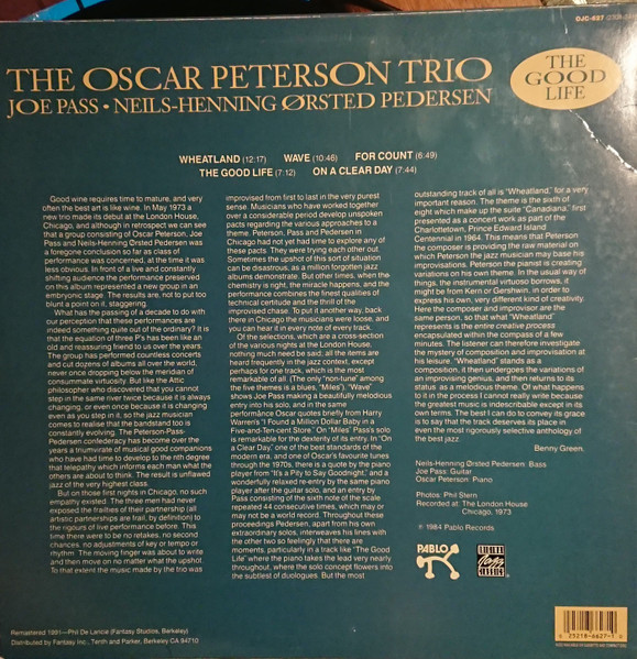 The Oscar Peterson Trio - The Good Life | Original Jazz Classics (OJC-627) - 2