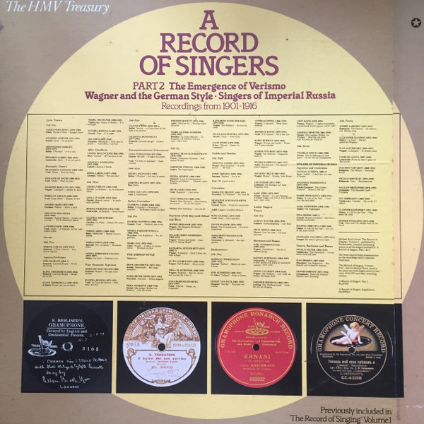 Various - A Record Of Singers - Part 2 - Recordings From 1901-1916 | His Master's Voice (RLS 7706) - 2