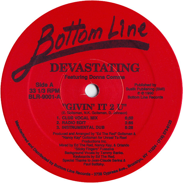 Devastating Featuring Donna Comma - Givin' It 2 U | Bottom Line Records (BLR-9001)