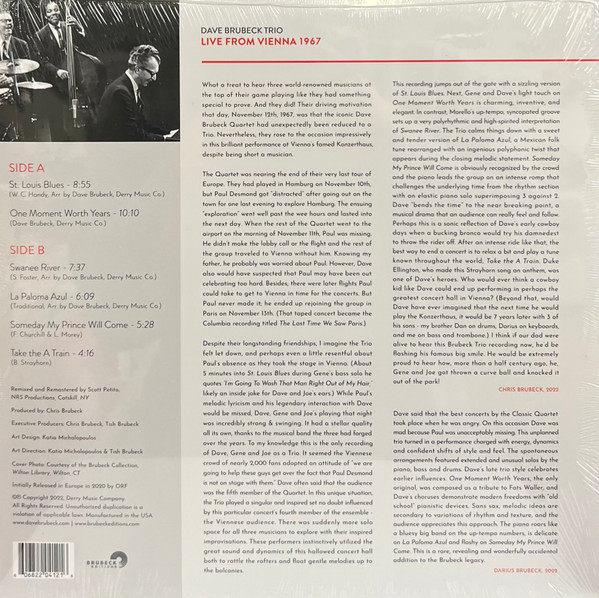 The Dave Brubeck Trio - Live From Vienna 1967 | Brubeck Editions (BELP20220301) - 2