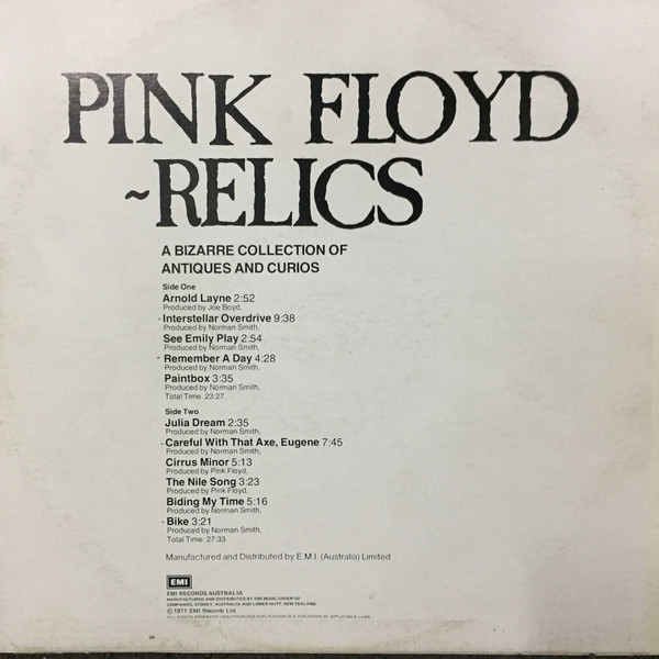 Pink Floyd - Relics (A Bizarre Collection Of Antiques And Curios) | Axis (AX.1100) - 2