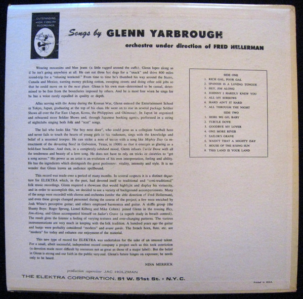 Glenn Yarbrough - Songs By Glenn Yarbrough | Elektra (EKL-135) - 2