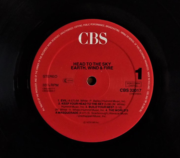 Earth, Wind & Fire - Head To The Sky | CBS (CBS 32017) - 3 Earth, Wind & Fire - Head To The Sky | CBS (CBS 32017) - 3