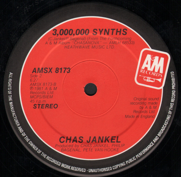 Chas Jankel - One Oh Nine / 3,000,000 Synths | A&M Records (AMSX 8173) - 2