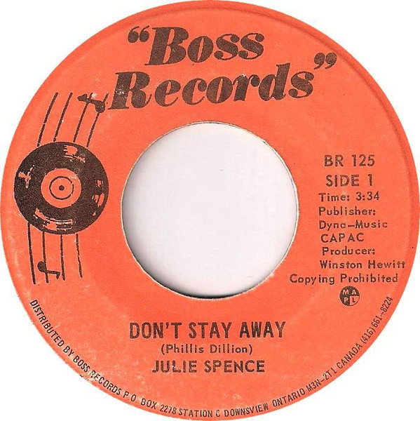 Julie Spence - Don't Stay Away / Midnight Blue | Boss Records (BR 125) - main